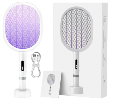 Electric Fly Swatter Racket, Upgraded 4000V Detachable Electric Bug Zapper with Dual Modes, Mosquito Zapper Racket with Type-C Rechargeable Base, Fly Killer for Indoor Outdoor, 1 Pack