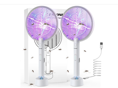 PALONE Electric Fly Swatter 3000V Bug Zapper Racket 2 in 1 Fly Swatter with 1200mAh Battery Rechargeable Mosquito Killer Lamp with 3 Layers Safety Mesh for Indoor and Outdoor (2 Pack)